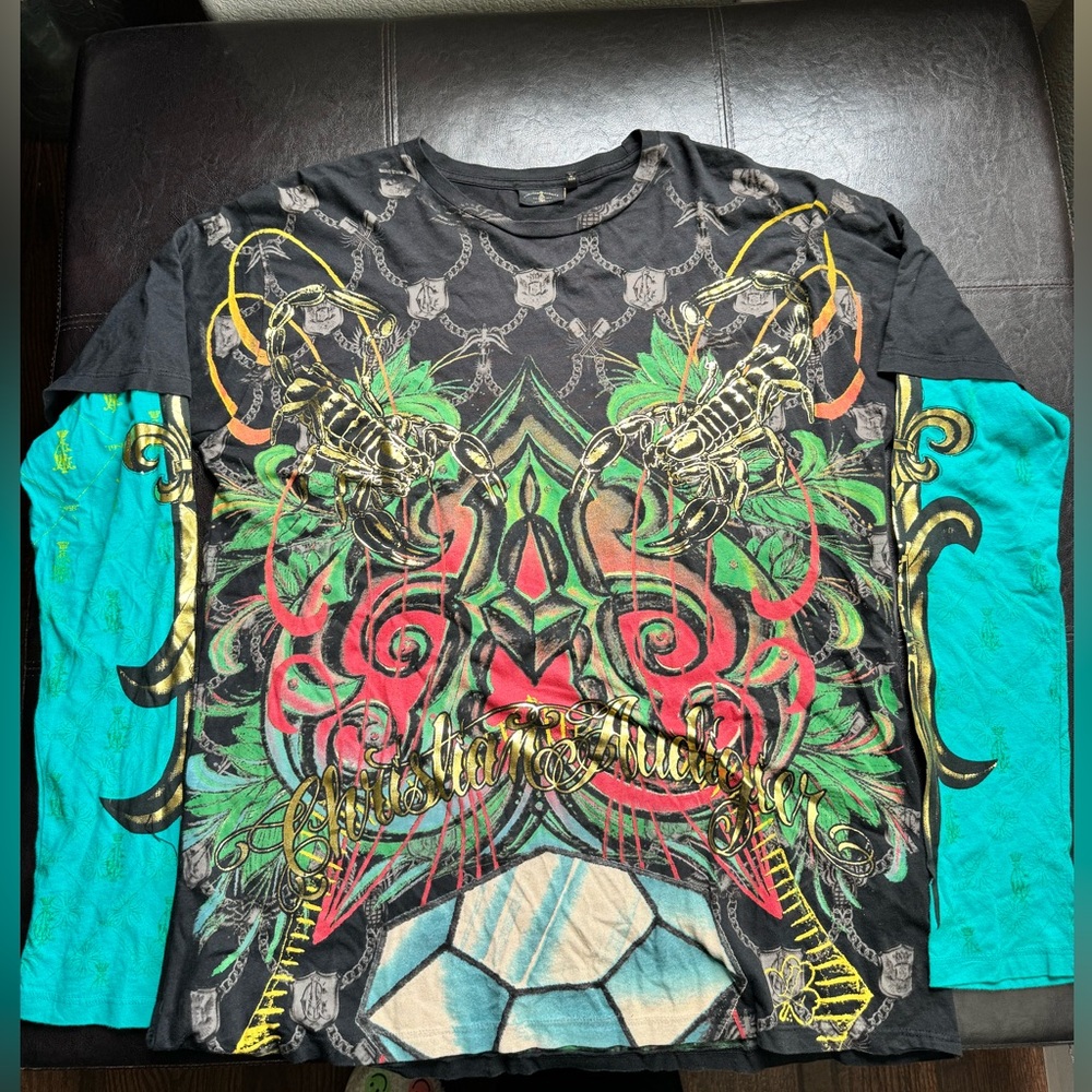 Christian Audigier Los Angeles Men’s XL Bold Graphic Tee Long Sleeve